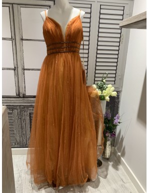 VESTIDO LARGO DE FIESTA NARANJA