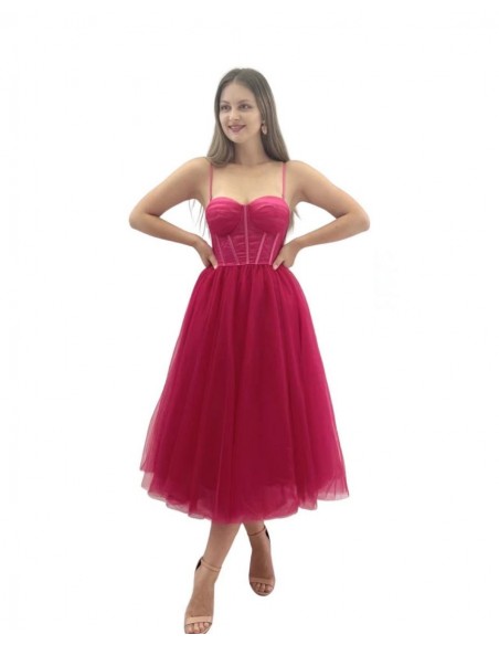 Vestido midi de gasa con cuerpo corsé Melisa