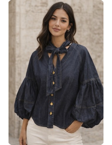 Camisa vaquera con manga abullonada Angela