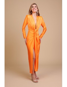 Vestido largo naranja drapeado con abertura – Vestido...
