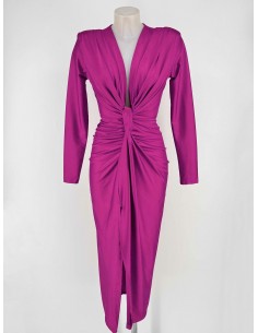 Vestido largo naranja drapeado con abertura – Vestido... 2