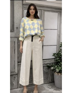 Pantalón ancho con vuelta en el bajo blanco Clara