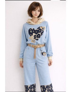 Pantalón ancho con bajo bordado en azul Yoly