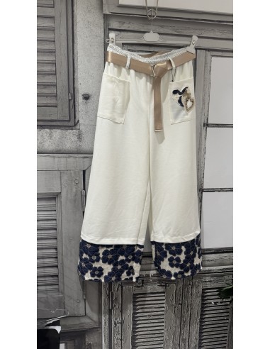 Pantalón ancho con bajo bordado en azul Yoly