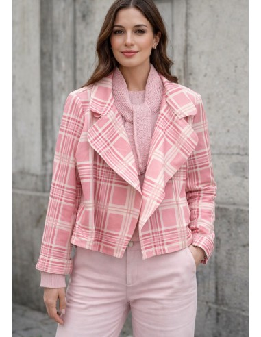 Cazadora corta de cuadros rosa Ameli