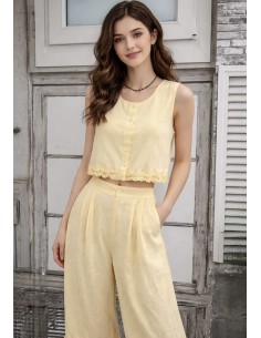 Top y pantalón con volantes amarillo Soledad