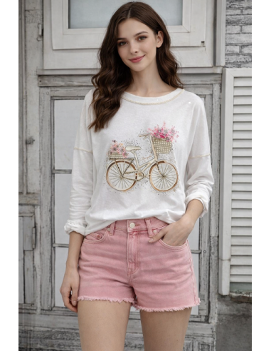 Camiseta blanca con bicicleta manga larga Marita