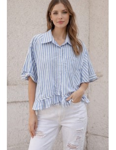 Camisa de rayas manga corta con volante Lola