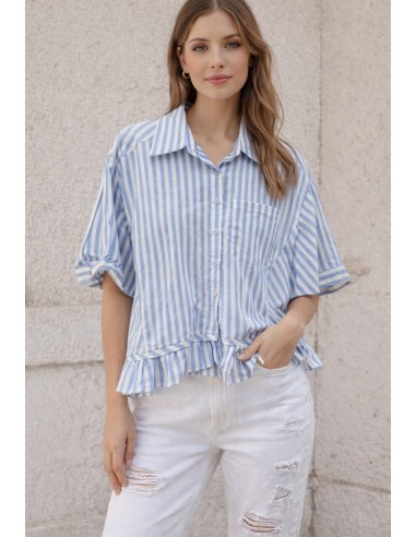 Camisa de rayas manga corta con volante Lola