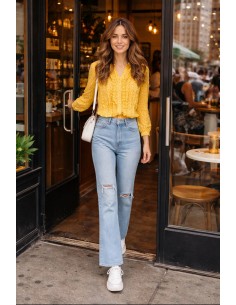 Blusa de seda amarilla con lunares marrones Yanet