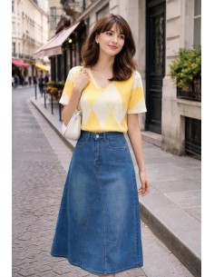 Jersey de punto fino estampado rombos amarillo Carla