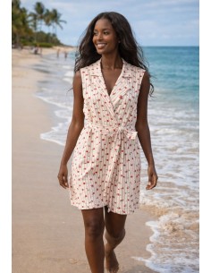 Vestido corto estampado con lazada y solapa Yara