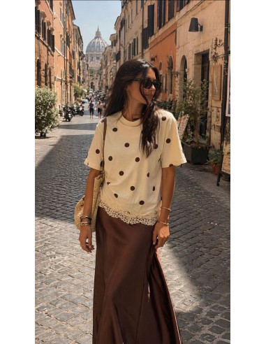 Camiseta amarilla de lunares con encaje –...