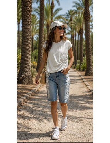 Bermuda vaquera mujer con encaje denim azul...