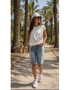 Camiseta blanca mujer manga corta estilo casual básico...