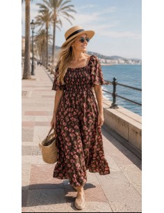 Vestido Largo Floral Boho Chic Marrón
