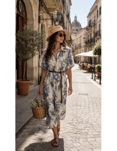 Vestido Floral Azul Midi