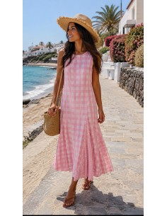 Vestido Vichy Rosa Midi