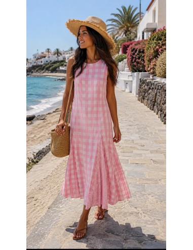 Vestido Vichy Rosa Midi