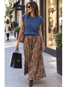 Jersey de Punto Azul con Textura y Manga Corta
