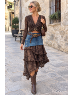 Blusa Boho de Manga Larga con Escote en V