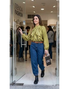 Pantalón Vaquero Mujer de Corte Jogger con Cintura Alta