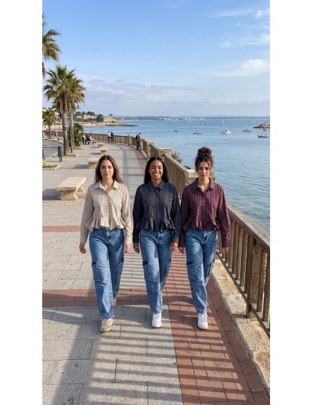 Pantalón Vaquero Cargo Mujer de Cintura Alta y Pierna Recta