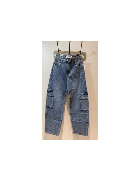 Pantalón Vaquero Cargo Mujer de Cintura Alta y Pierna Recta