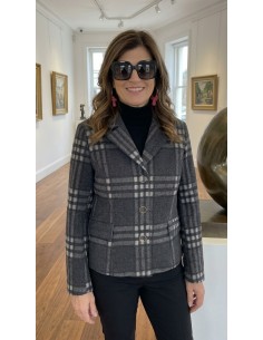 Blazer de cuadros gris con botones dorados