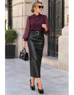 Jersey de Cuello Alto con Detalles de Perlas y Mangas de...