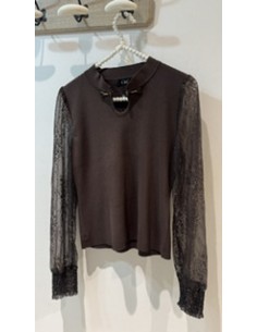 Jersey de Cuello Alto con Detalles de Perlas y Mangas de... 2
