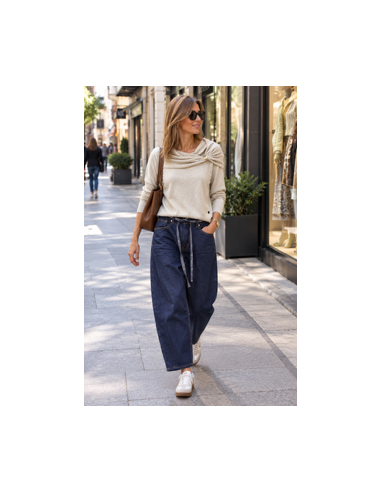 Jersey beige de mujer con cuello drapeado