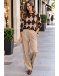 Jersey de Punto con Rombos en Tonos Marrones